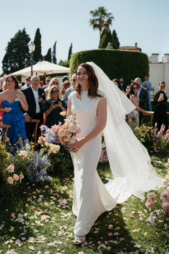 Entrance of the bride at her wedding ceremony in Villa Miani, Rome