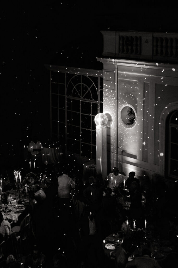 disco ball wedding dinner ambiance