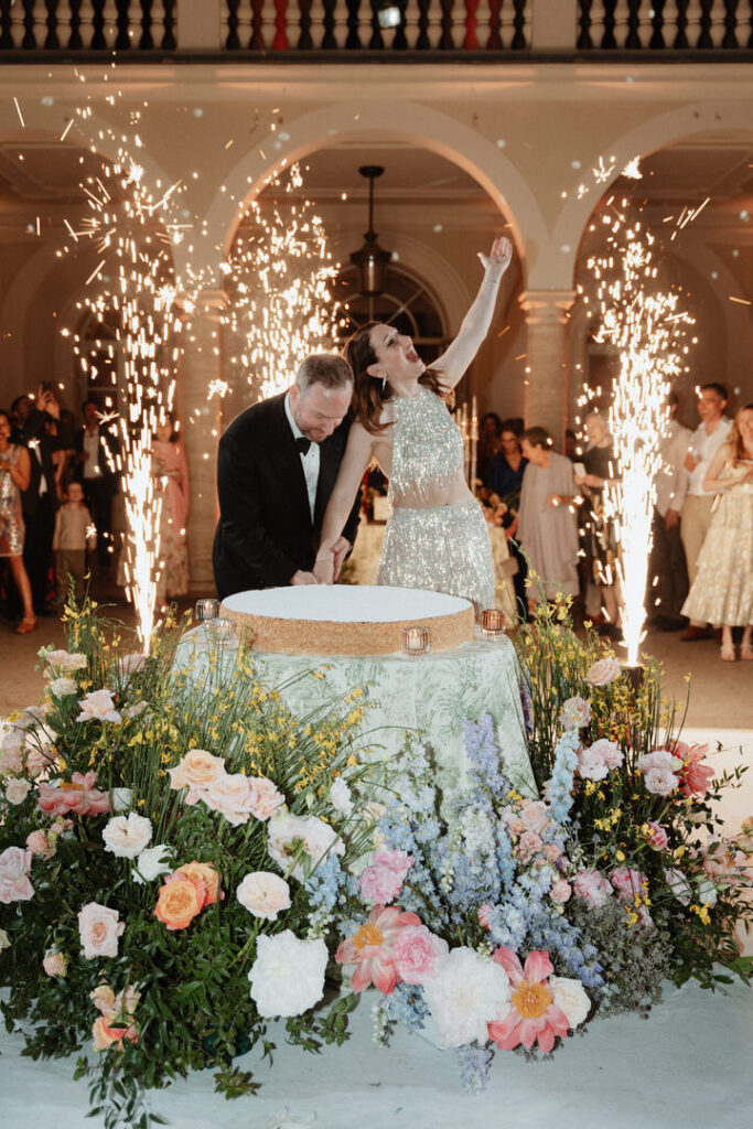 Epic cutting of cake with fireworks in Rome