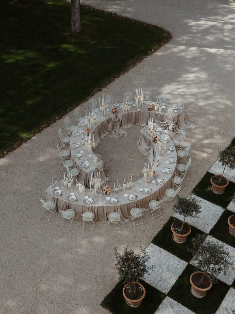 creative editorial wedding table setting from the top